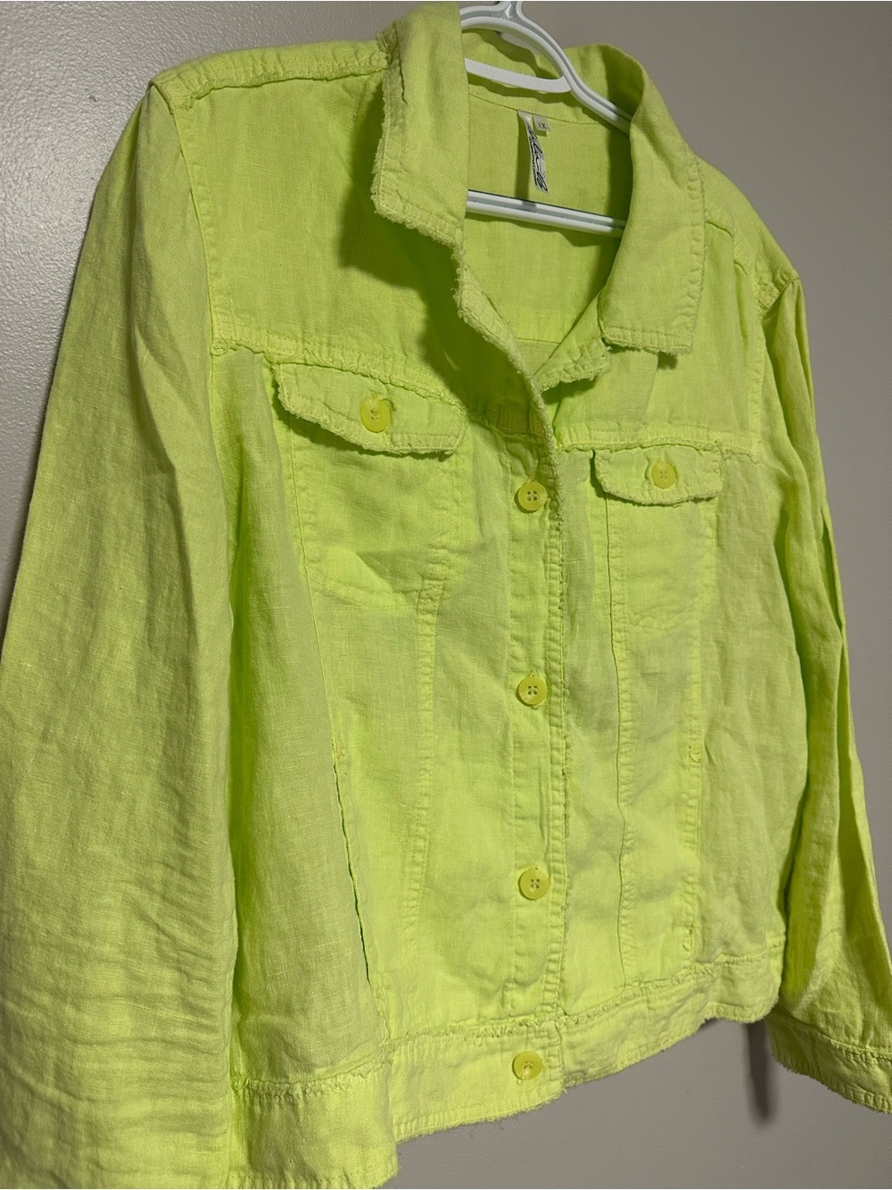 Lulu-B Neon Green 100% Linen Button-Front Jacket - Picture 2 of 11